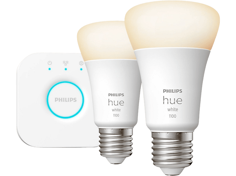 Kit Inicio Hue Bridge + 2 Bombillas inteligentes E27 Philips Hue 9.5W 1100 lm Luz Cálida regulable