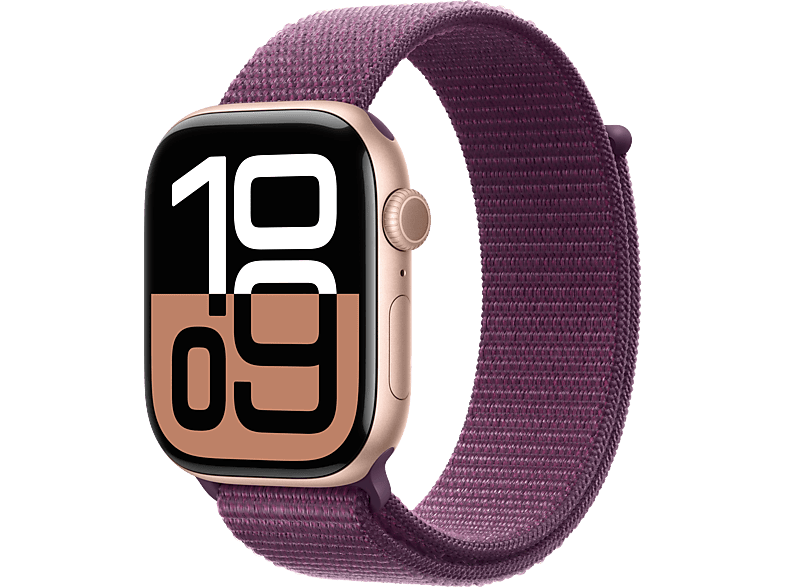 Apple Watch Series 10 (2024) GPS 46 mm Gesto de doble toque Caja de aluminio Oro rosa Correa Loop deportiva Ciruela