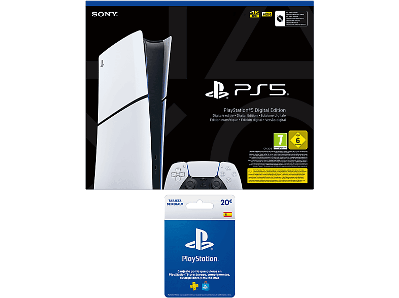 Sony PlayStation 5 Slim Digital Edition 825 GB SSD 4K Chasis D Blanco + Tarjeta PS Plus 20€