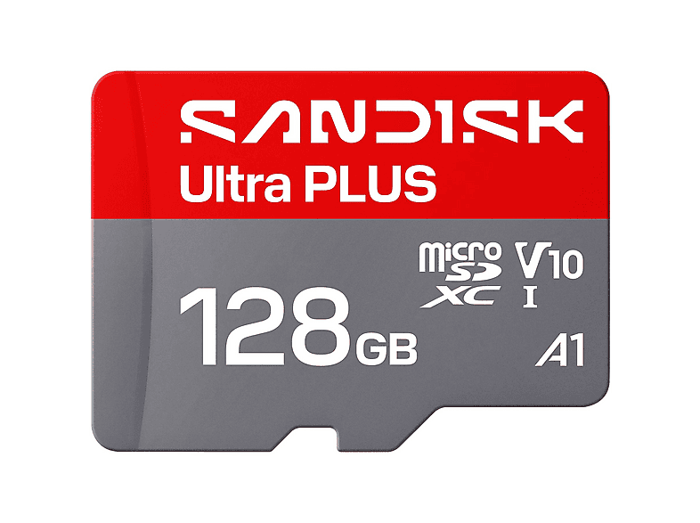SANDISK Ultra PLUS 128 GB Hasta 200 MB/s UHS-I V10 A1 C10 Adaptador SD Full HD Gris