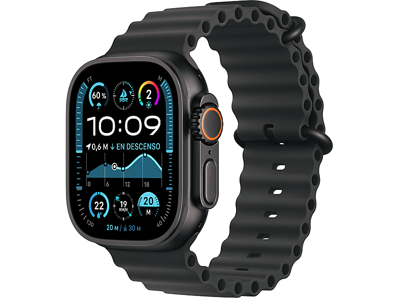 Apple Watch Ultra 2 (2024) GPS + Cellular 49 mm Caja de Titanio Negro Gesto doble toque Correa Ocean Band de color Negro