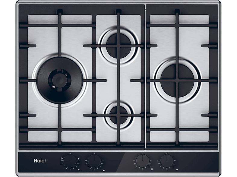 Haier Series 4 HAHG6D5TX 4 Quemadores Gas natural Zona grande 13.8cm Rejillas hierro fundido Preciflame 60 cm Inox