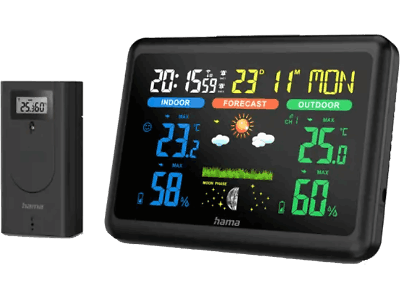 Hama 00185861 Pantalla LCD a color Predicción tiempo Temperatura Humedad Negro