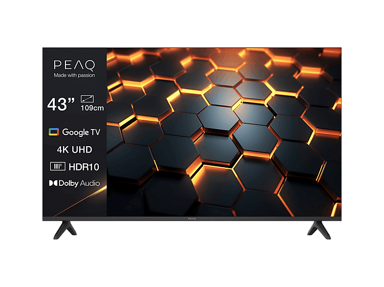 PEAQ PTV 43GU-5025T UHD 4K Google TV Smart TV DVB-T2 (H.265) HDR10 Dolby Audio Negro
