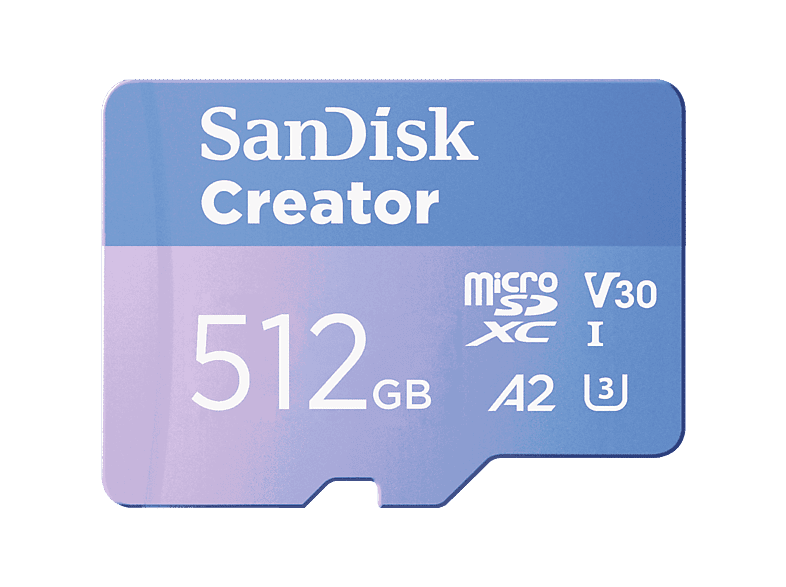 Sandisk Creator microSD UHS-I 512 GB con adaptador Hasta 190 MB/s 4K y 5.3K V30 A2 Azul