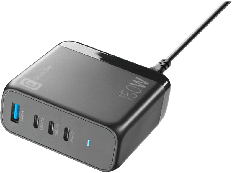 CellularLine ACHUSBGAN4PD150WK 150 W 3 puertos USB -C 1 Puerto USB -A Universal Negro