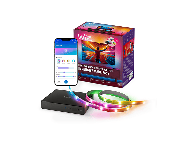 WiZ HDMI Sync Box con retroiluminación Para TV de 75-85 WiFi: Wireless G Google o Alexa Negro