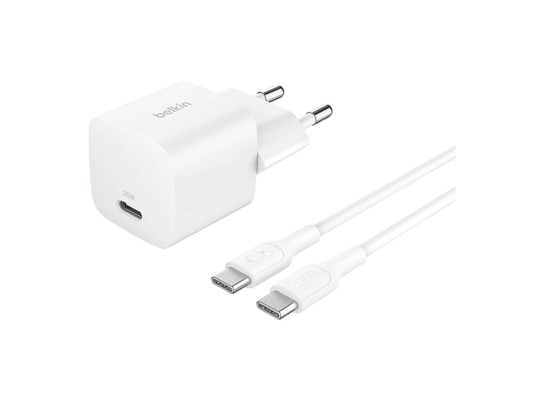Belkin BoostCharge Cargador de pared USB-C de 25 W + cable USB-C a USB-C Universal Blanco