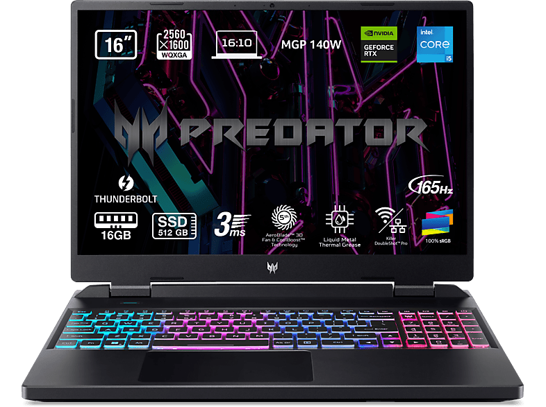 Acer Predator PHN16-71-53AJ 16 WQXGA Intel® Core™ i5-13500HX 16GB RAM 512GB SSD GeForce RTX™ 4060 Sin sistema operativo