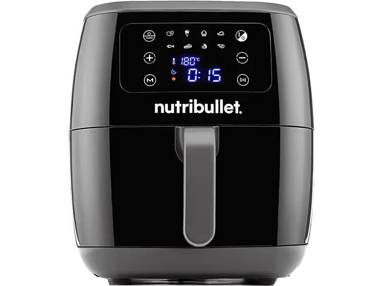 Nutribullet XXL Digital Air Fryer NBA071B Doble resistencia 1800 W 7 l 8 modos cocción Convección vortex 360 Negro