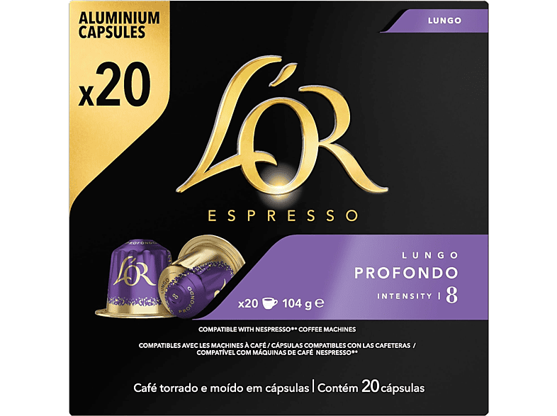 L'Or Lungo Profondo Intenso - Especiado 20 cápsulas Intensidad 8 Compatible con Nespresso