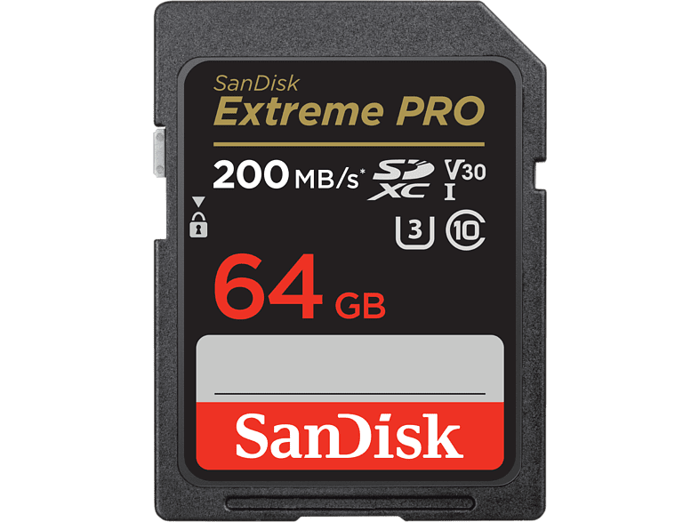 SanDisk Extreme PRO 64 GB Hasta 200 MB/s lectura U3 V30 Clase 10 Vídeo 4K UHD Negro