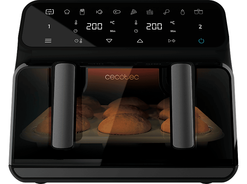 Cecotec Cecofry Advance 9000 Window 2850 W 9 L Opción dividir la cubeta en dos de 4.5 L 6 Modos Black