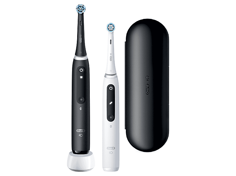 Oral-B iO 5S Pack Doble 2 Cabezales Con App Con estuche de viaje Blanco y Negro,