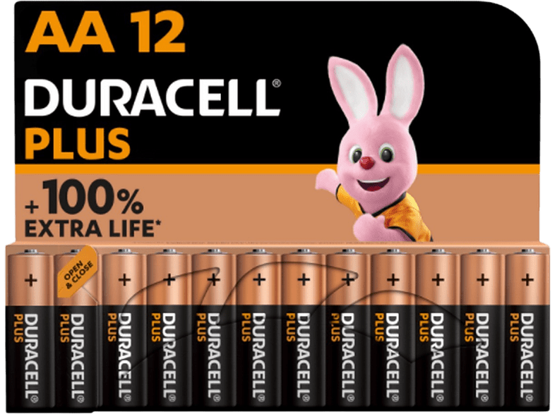 Duracell PLUS MX1500 AA LR06 / LR6 Pilas alcalinas 1.5 V  Paquete 12 unidades Negro