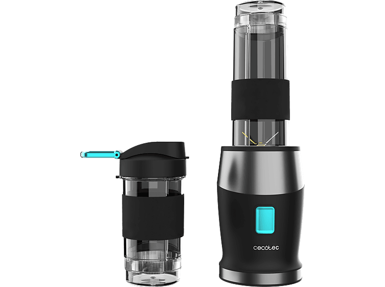 Cecotec Power Titanium 900 ProGo 900W 2 vasos portátiles de 570 ml 4 cuchillas de titanio Asa de silicona Pica hielo Negro