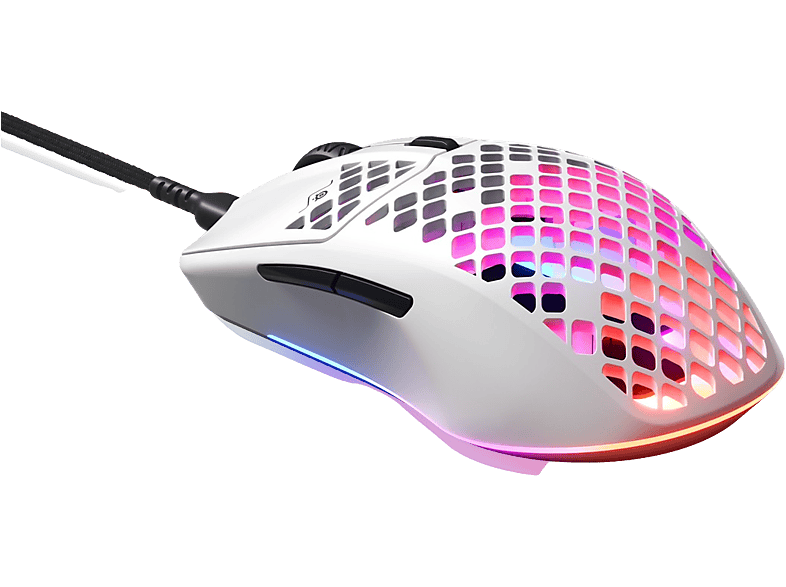 SteelSeries Aerox 3 White Por cable 8500 CPI Óptico USB-C AquaBarrier IP54 Blanco