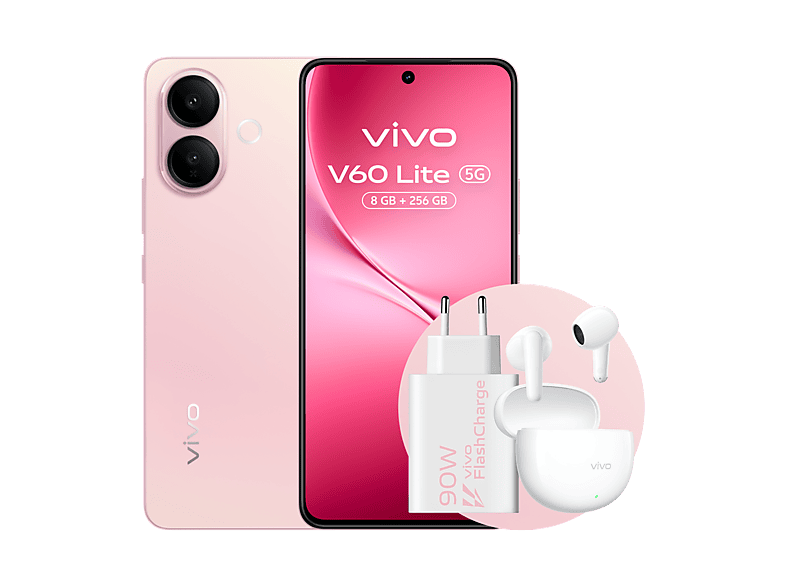 vivo V60 Lite Rosa 256GB 8GB RAM 6.77 AMOLED de120Hz Dimensity 7360-Turbo 6500 mAh Incluye Cargador y Auriculares