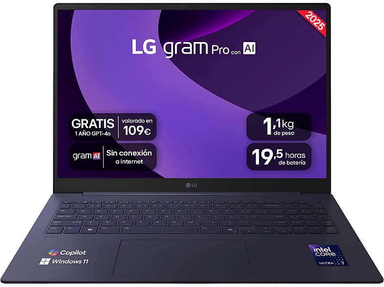LG 16Z90TP-K.AD88B 16 WQXGA Intel® Evo™ Edition Core™ Ultra 7-255H 32 GB RAM 1 TB SSD Arc™ GPU W11H