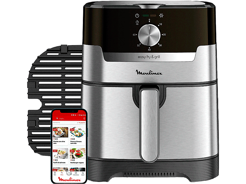Moulinex Easy Fry & Grill EZ501D10 Freidora y Parrilla 2 en 1 1400 W,4.2 L 200 °C 16 funciones de cocción Temporizador Plata
