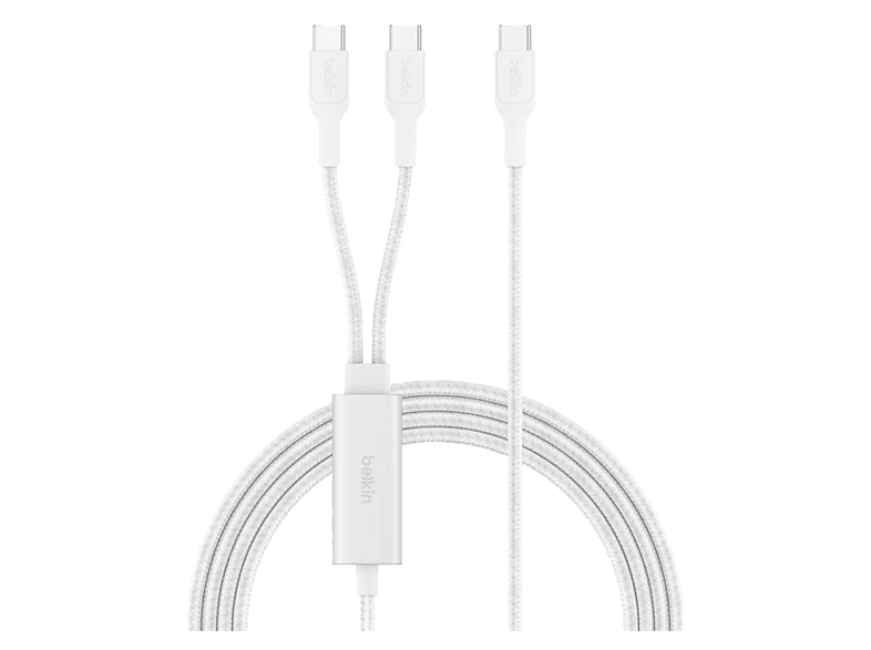 Belkin BoostCharge Pro Cable trenzado USB-C a doble USB-C de 140 W 1.5 m Universal Blanco