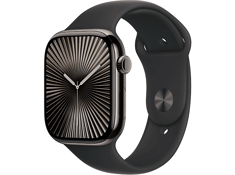 Apple Watch Series 10 (2024) GPS + Cellular 46 mm Gesto de doble toque Caja de titanio Pizzarra Correa deportiva Negra Talla S/M