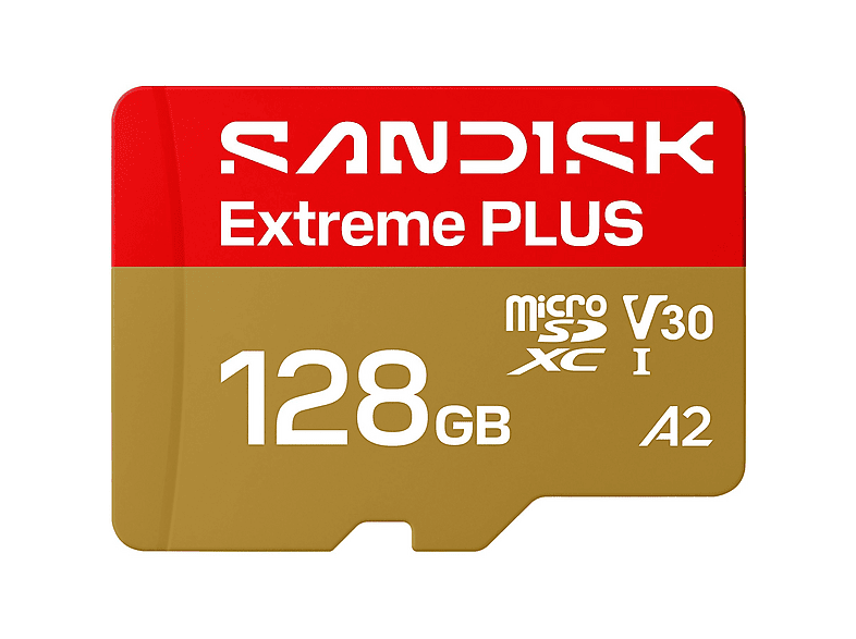 SANDISK Extreme PLUS 128 GB Hasta 250 MB/s de lectura 5K y 4K UHD V30 A2 U3 UHD-I Adaptador SD Oro