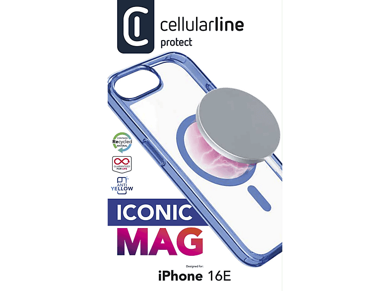 CellularLine ICONIC MAG Apple Para iPhone 16e Compatible con MagSafe Azul y Transparente