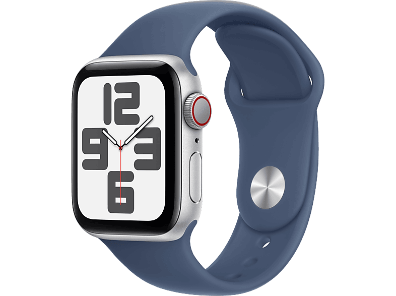 Apple Watch SE (2024) GPS + Cellular 40 mm Caja de aluminio Plata Vidrio delantero Ion-X Correa deportiva Azul denim Talla M/L