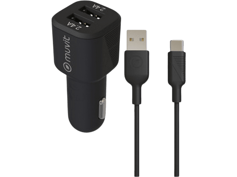 muvit MCPAK0052 2x USB-A Universal 1.2m Negro + Cable USB-C a USB-A