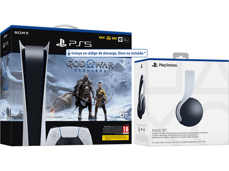 Sony PS5 Digital Edition C 825 GB Blanco + Juego God Of War: Ragnarok (código descarga) + Auriculares Pulse 3D