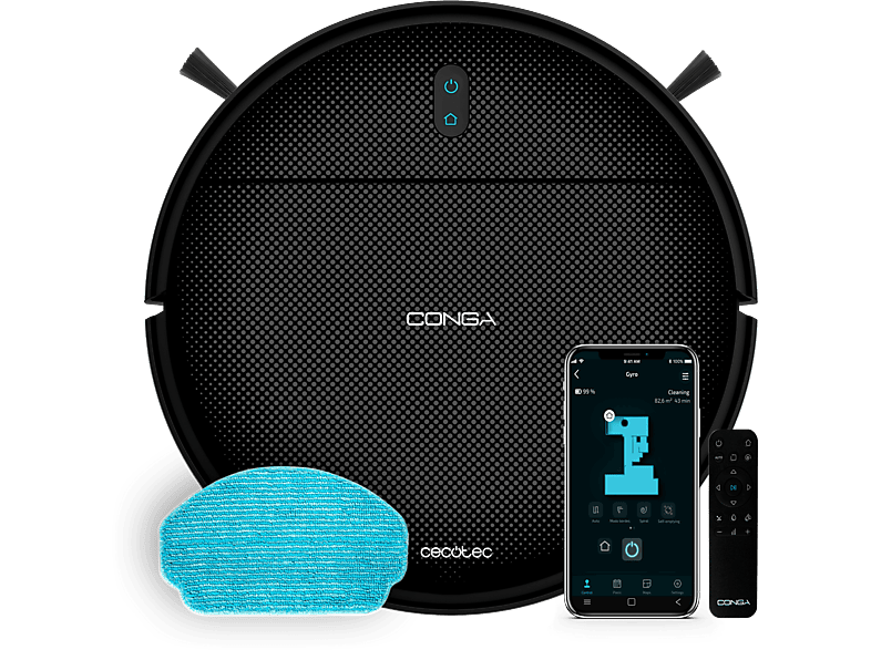 Cecotec Conga 999 Map Genesis Motor de succión de 2000 Pa Autonomía 120 min 2 cepillos laterales Mando Wi-Fi Bluetooth  Black
