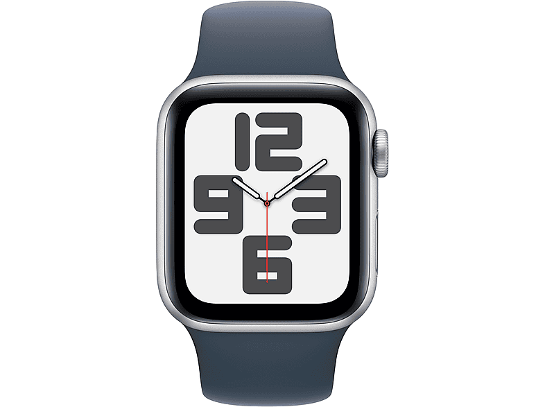 APPLE Watch SE (2023) GPS 40 mm Caja de aluminio plata Talla S/M Vidrio delantero Ion-X Correa deportiva azul tempestad