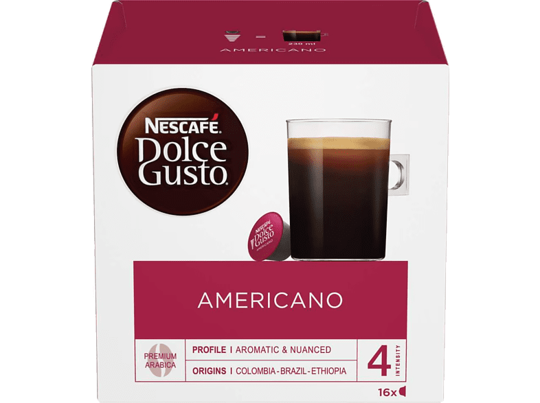 Nescafé Dolce Gusto Americano  Colombia Brasil y Hondura Matices frutales 16 cápsulas