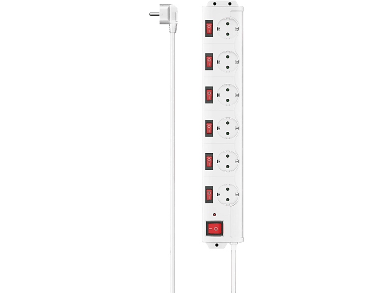Hama  Schuko 6 tomas Interruptor 250 V Cable 1.5 m Blanco