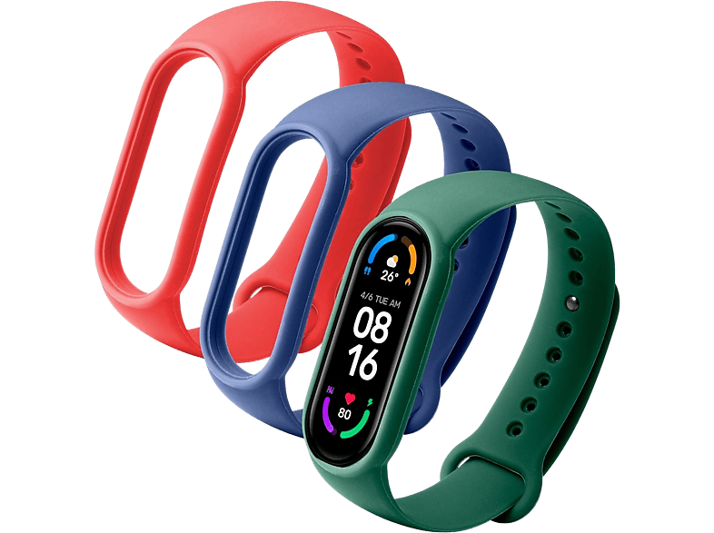 CellularLine KITBAND1MISMART6 Kit 3 correas para Xiaomi Mi Smart Band 6 / Mi Smart Band 5 Silicona Rojo/Verde/Azul