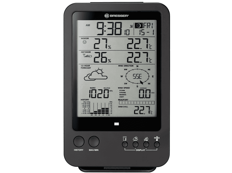 Bresser Weather Center 5 en 1 7002510 Mide la temperatura y la humedad Negro