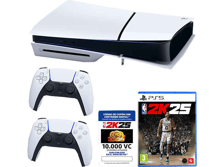 Sony PlayStation 5 Slim Standard 1 TB SSD 4K 2 mandos Chasis D Blanco + Juego NBA 2K25 + Cupón 10.000 VC