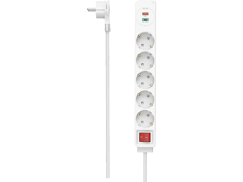Hama 00223186 5x Enchufes 1x USB-A 1x USB-C 18W Interruptor Blanco