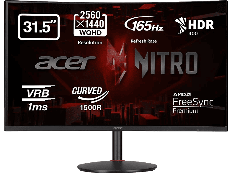 Acer Nitro XZ322QUS 31.5 LED WQHD Curvo 8 ms 165 Hz 2 x HDMI(2.0) + 2 x DP(1.2) + 2 x Altavoces 3W FreeSync Premium Negro