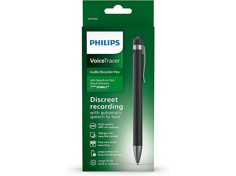 Philips DVT1600 32 GB Forma de lápiz Reconocimiento de voz Negro