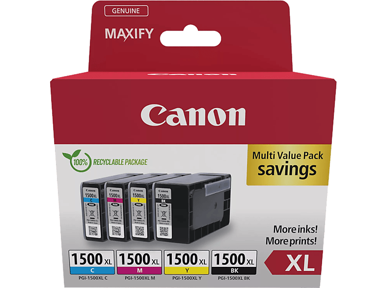 Canon PGI-1500XL BK/C/M/Y 12 ml (color) 34.7 ml (negro) Tamaño XL Negro Amarillo Cian Magenta