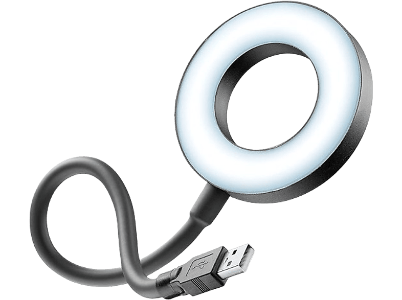 CellularLine USB Ring Light Con puerto USB Compatible con USB-A Brazo flexible Regulable Negro