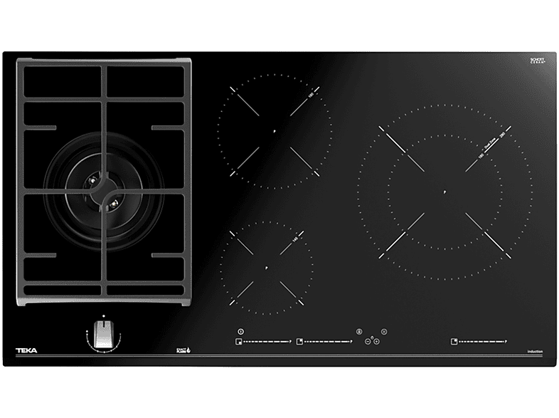 Teka JZC 94313 ABN Inducción + Gas 4 zonas Zona grande 28 cm Gas natural 90 cm Negro
