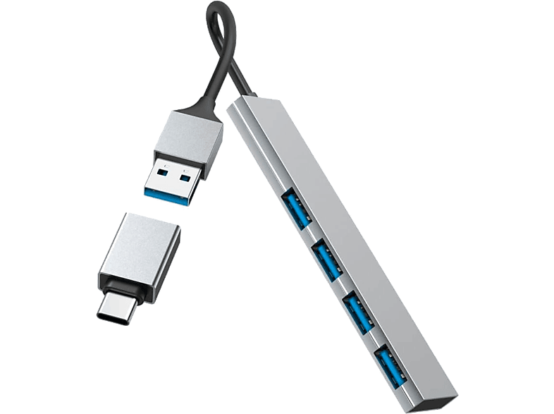 Hama 00200141 4 puertos USB 3.2 Gen1 5 Gbit/s Adaptador USB-C Gris
