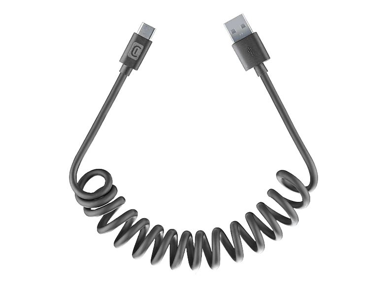 CellularLine SPIRAL Extensible hasta 120 cm Para coche Anti-enredos Acabado seda USB a Tipo C Negro