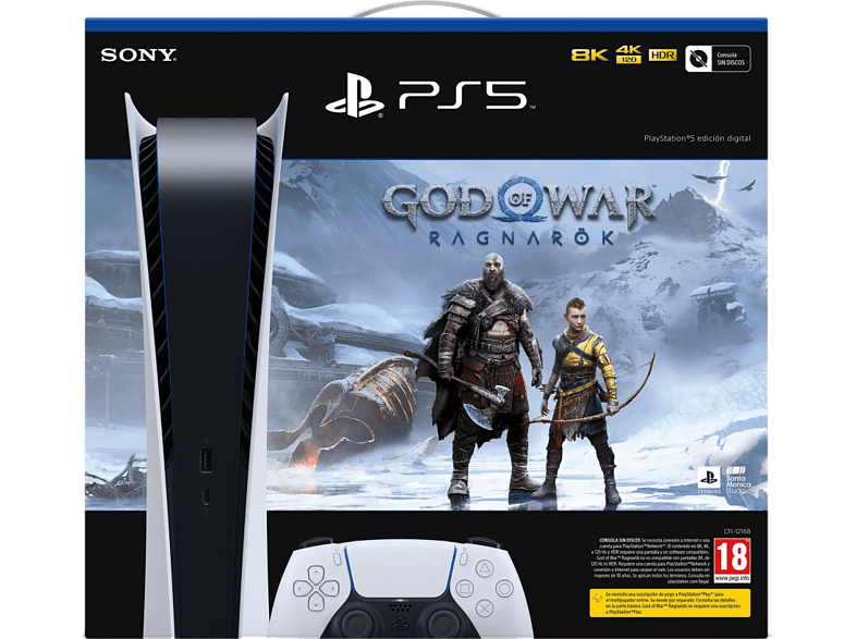 Sony PS5 Digital 825 GB 4K UHD Blanco + Juego God of War Ragnarok (código descarga)