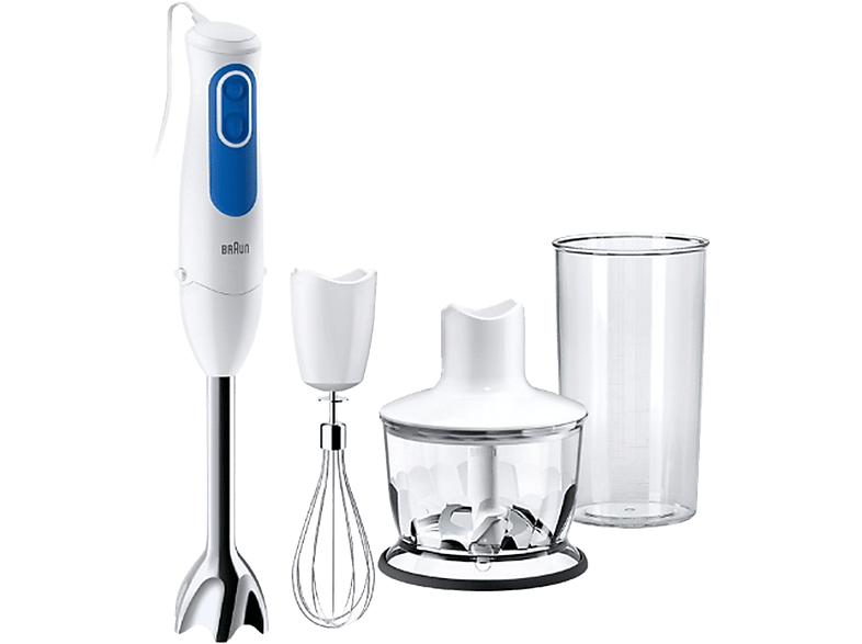 Braun Minipimer MultiQuick 3 MQ3035WH Sauce 700W Vaso de 0.6 l PowerBell Plus 2 Velocidades 2 accesorios+Picadora Blanco