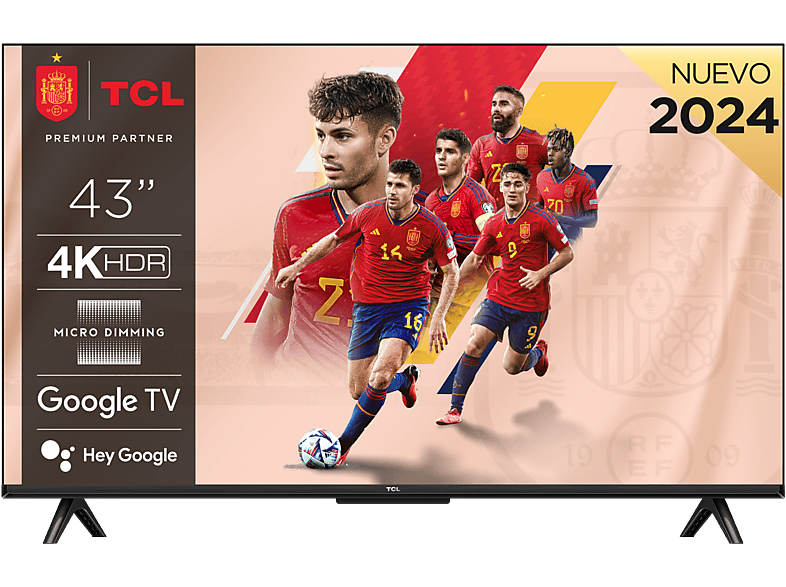 TCL 43P655 UHD 4K Quad Core Smart TV Google TV HDR Brushed titanium metal front