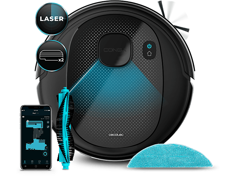 Cecotec Conga 7490 Eternal X-Treme Láser 4en1 3000 Pa 320 ml 110 min 8 modos Wi-Fi Alexa Negro
